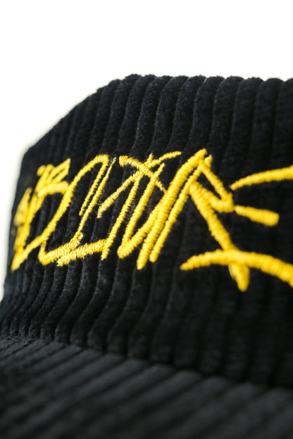 "TAGGIN'" 5 PANEL CORD CAP BLACK
