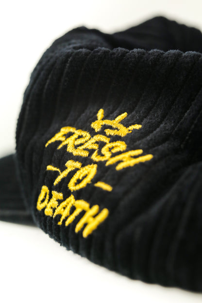 "TAGGIN'" 5 PANEL CORD CAP BLACK