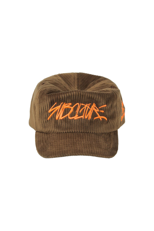 "TAGGIN'" 5 PANEL CORD CAP BROWN