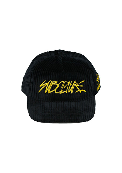 "TAGGIN'" 5 PANEL CORD CAP BLACK