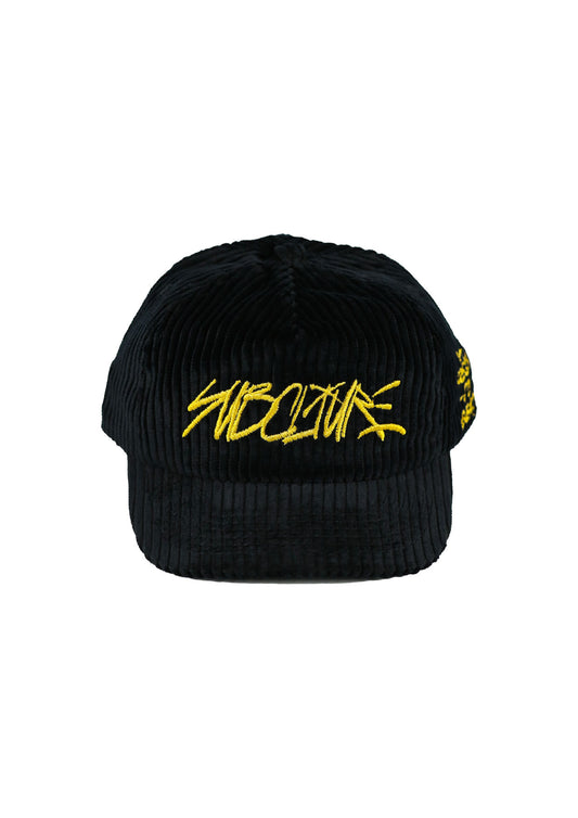 "TAGGIN'" 5 PANEL CORD CAP BLACK